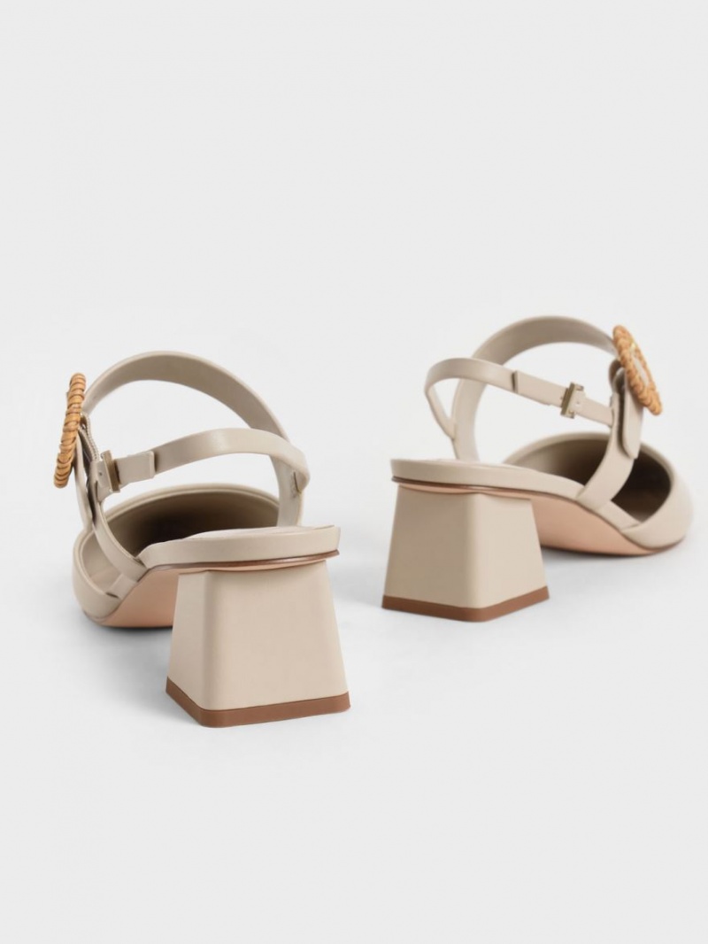 Charles & Keith Woven Schnallen Slingback Absatz Pumps Beige | 945TYEAIF