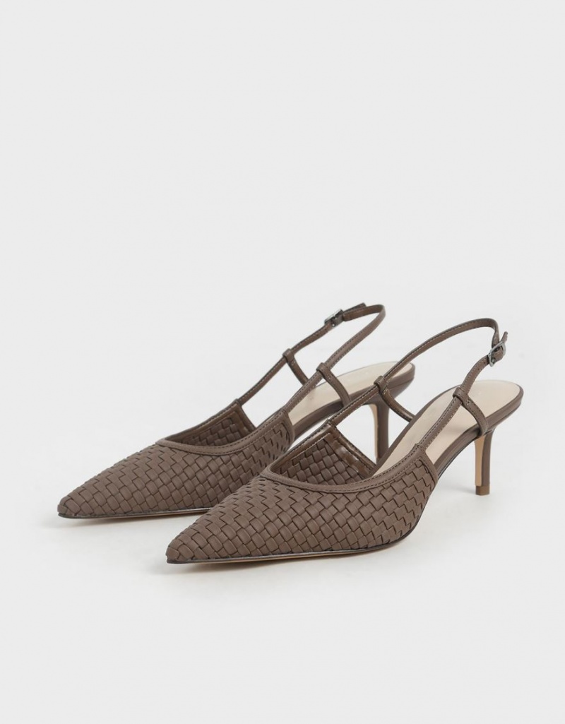 Charles & Keith Woven Slingback Pumps Braun | 325WRXJYU