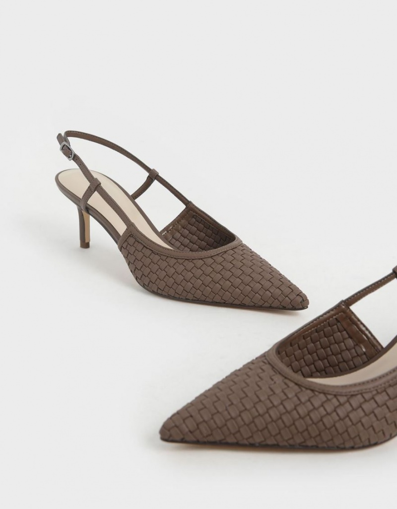 Charles & Keith Woven Slingback Pumps Braun | 325WRXJYU