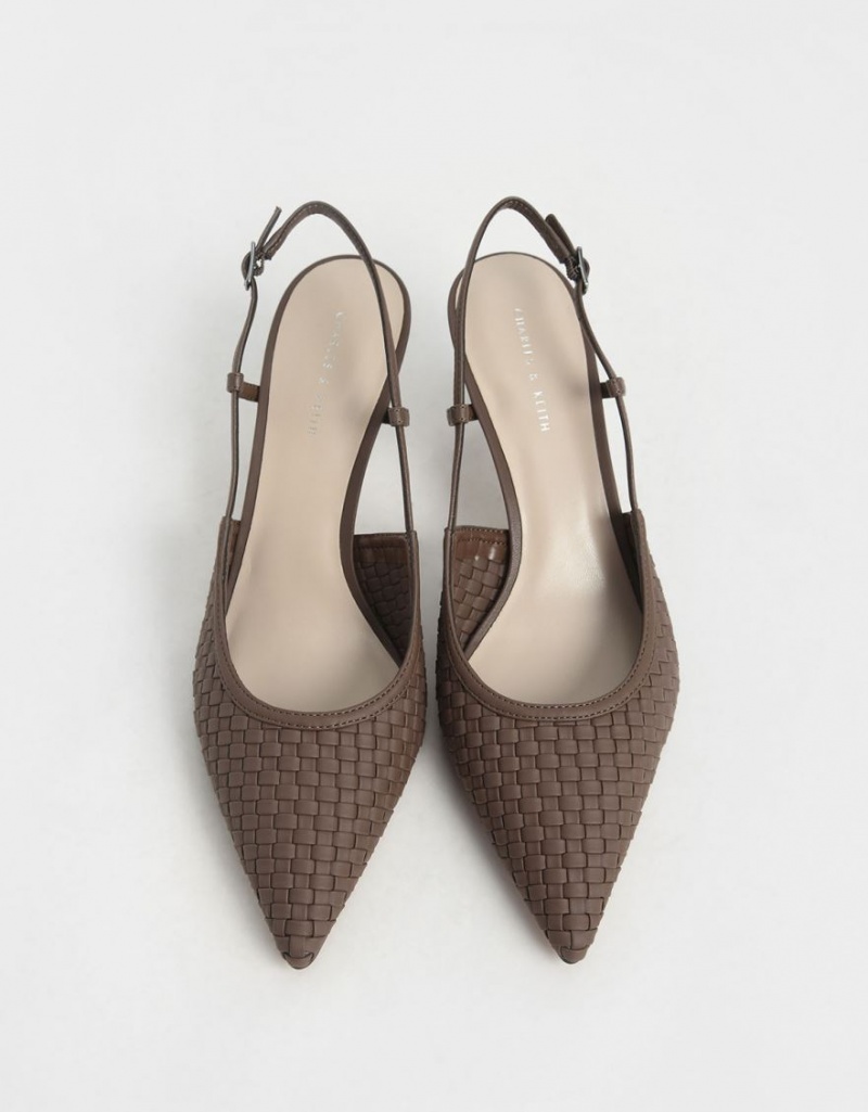 Charles & Keith Woven Slingback Pumps Braun | 325WRXJYU