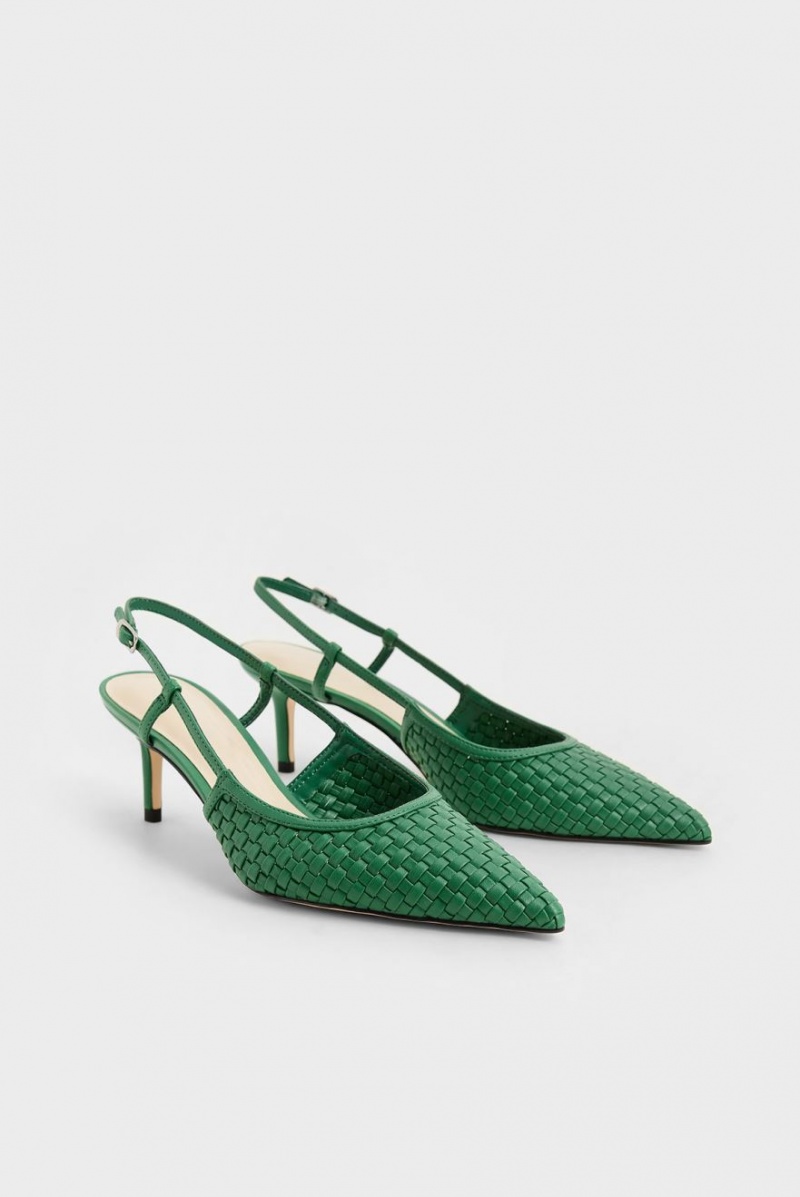 Charles & Keith Woven Slingback Pumps Grün | 185IGPTWD