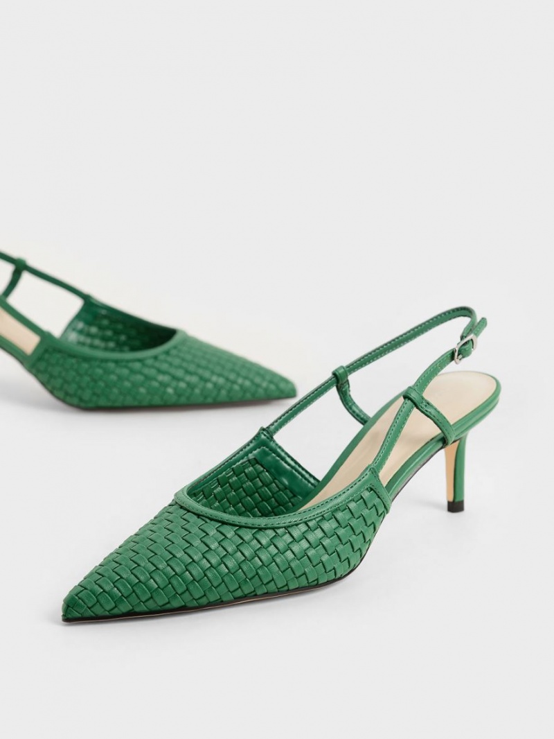 Charles & Keith Woven Slingback Pumps Grün | 185IGPTWD