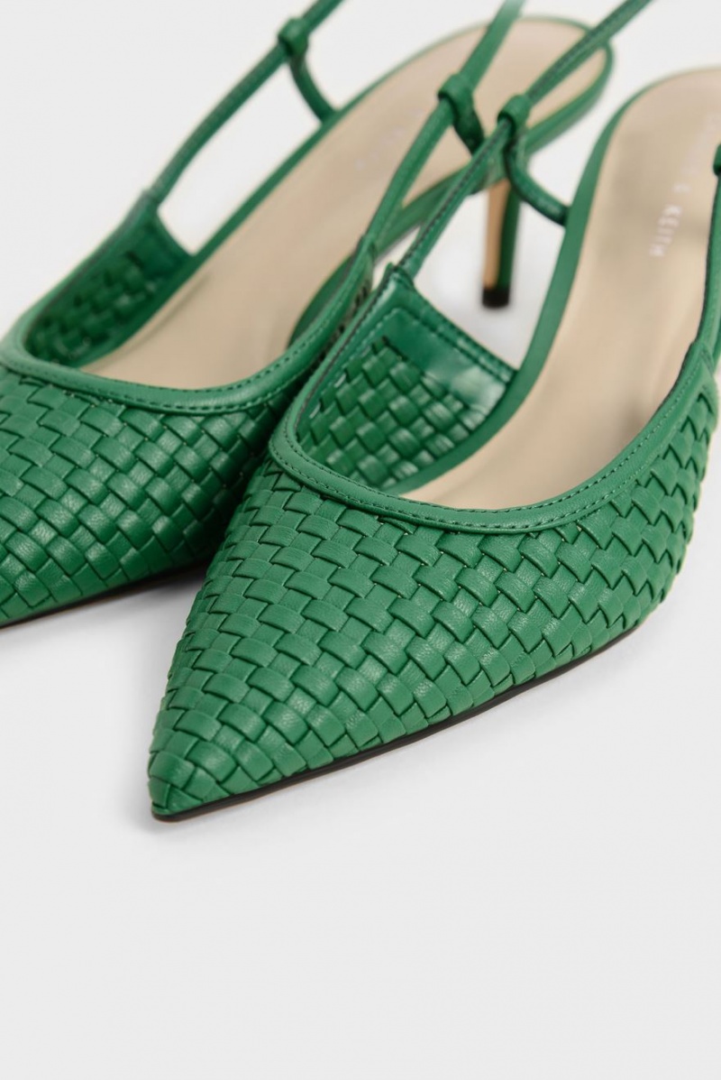 Charles & Keith Woven Slingback Pumps Grün | 185IGPTWD