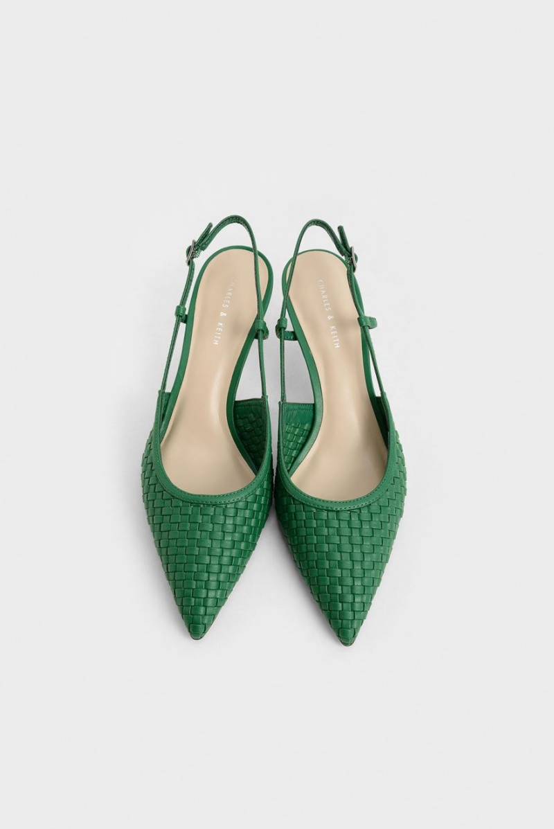 Charles & Keith Woven Slingback Pumps Grün | 185IGPTWD