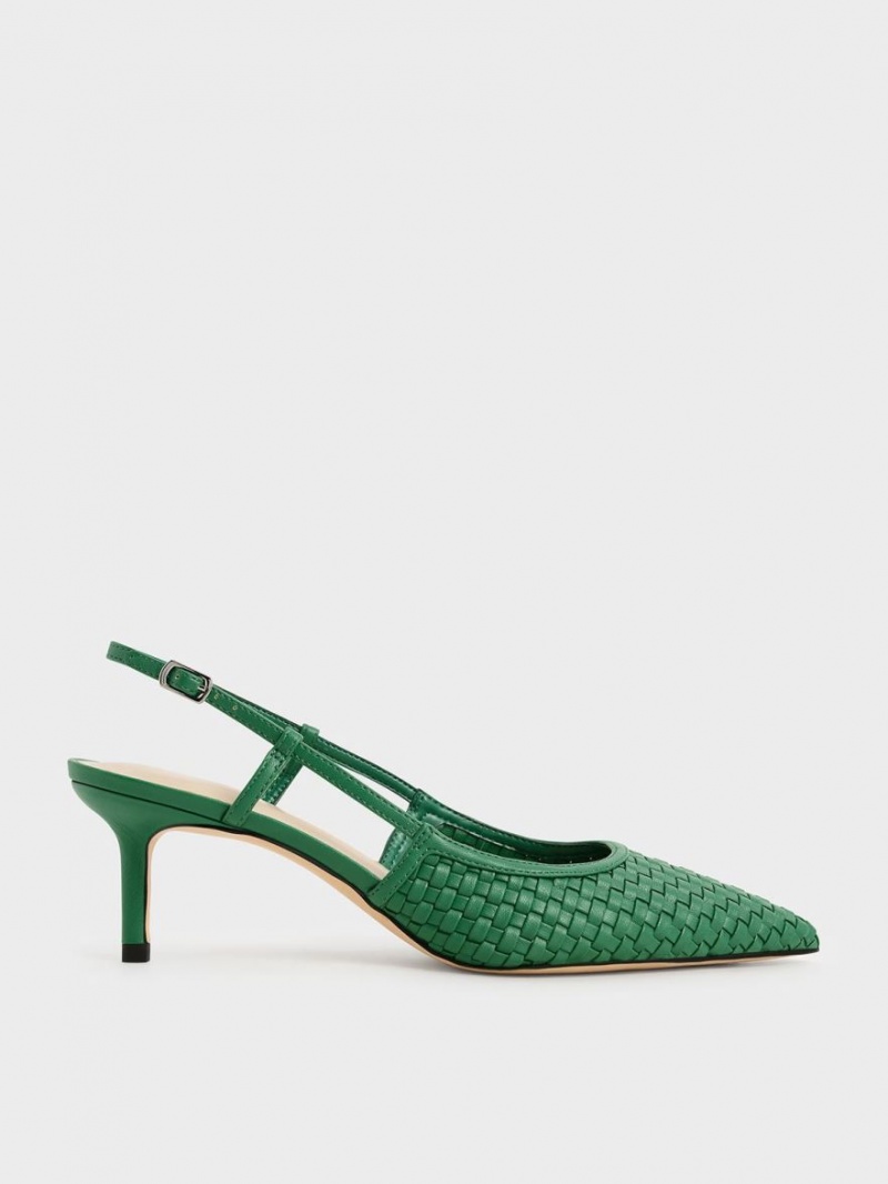 Charles & Keith Woven Slingback Pumps Grün | 185IGPTWD