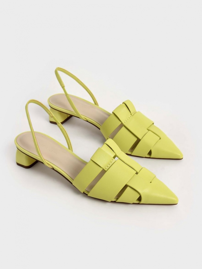 Charles & Keith Woven Slingback Pumps Hellgrün | 481RVBWGN