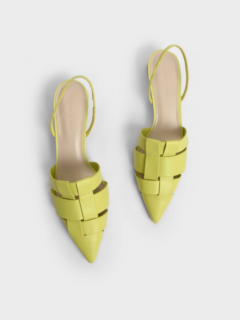 Charles & Keith Woven Slingback Pumps Hellgrün | 481RVBWGN