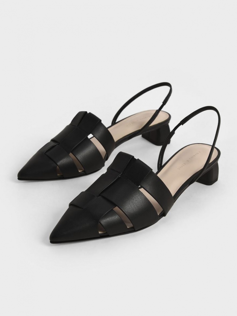 Charles & Keith Woven Slingback Pumps Schwarz | 967CIFAPN