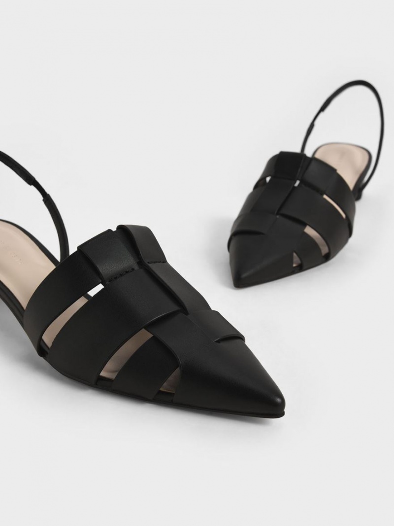 Charles & Keith Woven Slingback Pumps Schwarz | 967CIFAPN