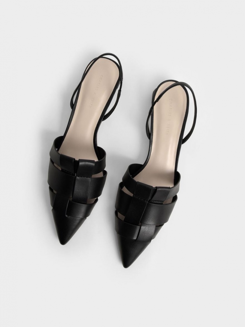 Charles & Keith Woven Slingback Pumps Schwarz | 967CIFAPN