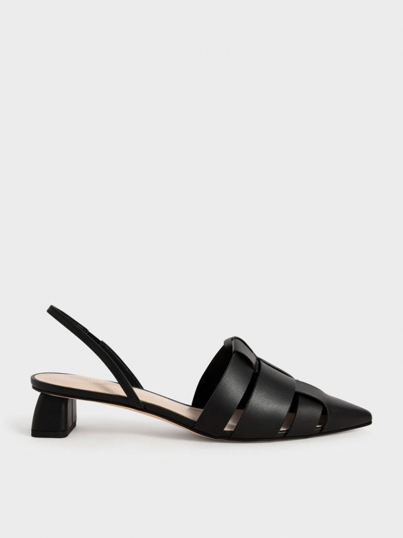 Charles & Keith Woven Slingback Pumps Schwarz | 967CIFAPN