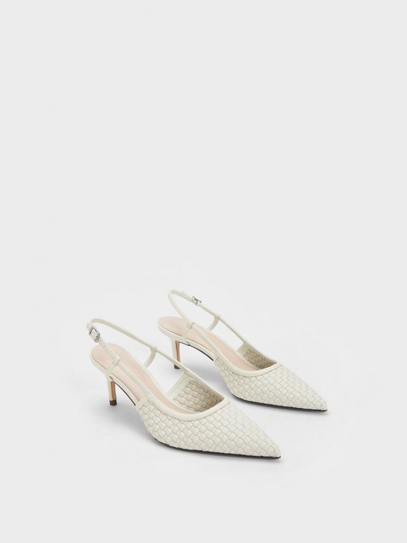 Charles & Keith Woven Slingback Pumps Weiß | 349FGPUYQ