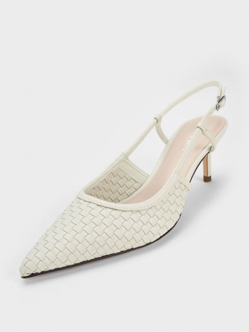 Charles & Keith Woven Slingback Pumps Weiß | 349FGPUYQ