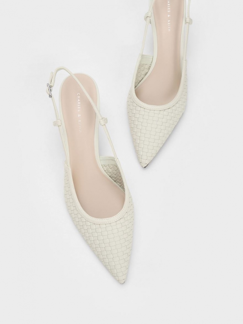 Charles & Keith Woven Slingback Pumps Weiß | 349FGPUYQ