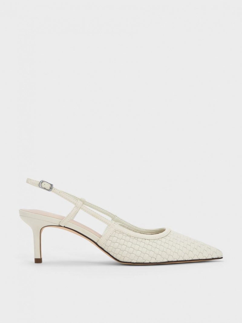 Charles & Keith Woven Slingback Pumps Weiß | 349FGPUYQ