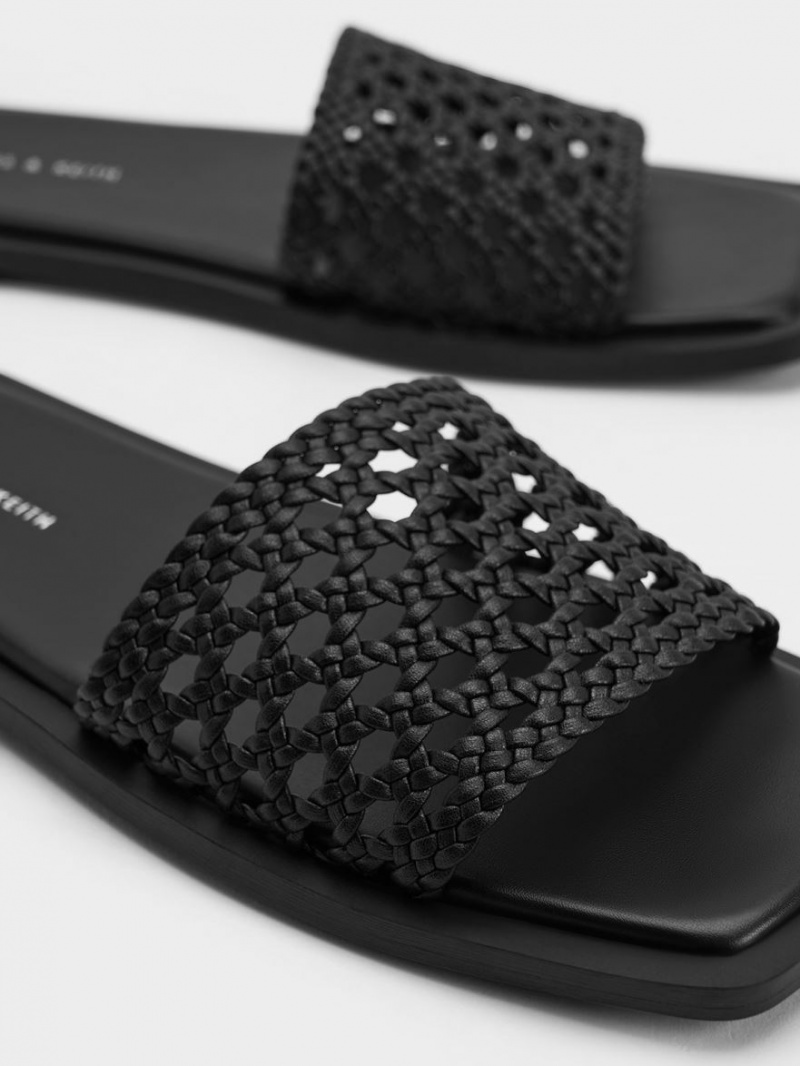 Charles & Keith Woven Square-Kappe Pantoletten Schwarz | 243LANQOY