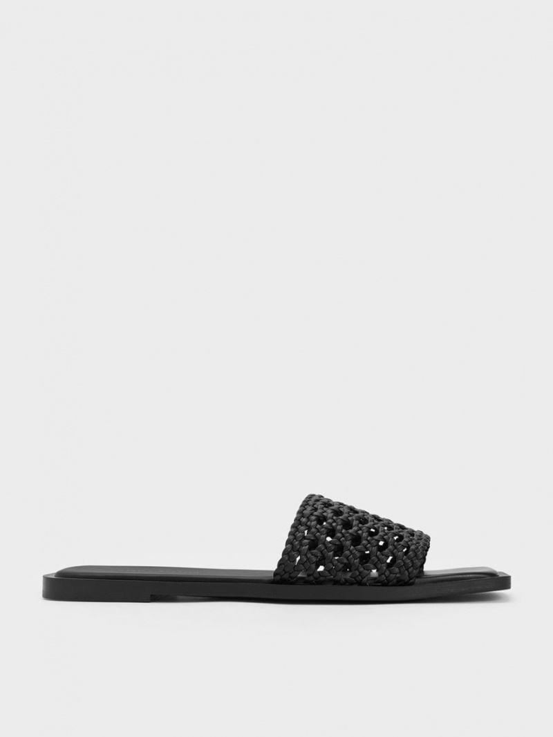 Charles & Keith Woven Square-Kappe Pantoletten Schwarz | 243LANQOY