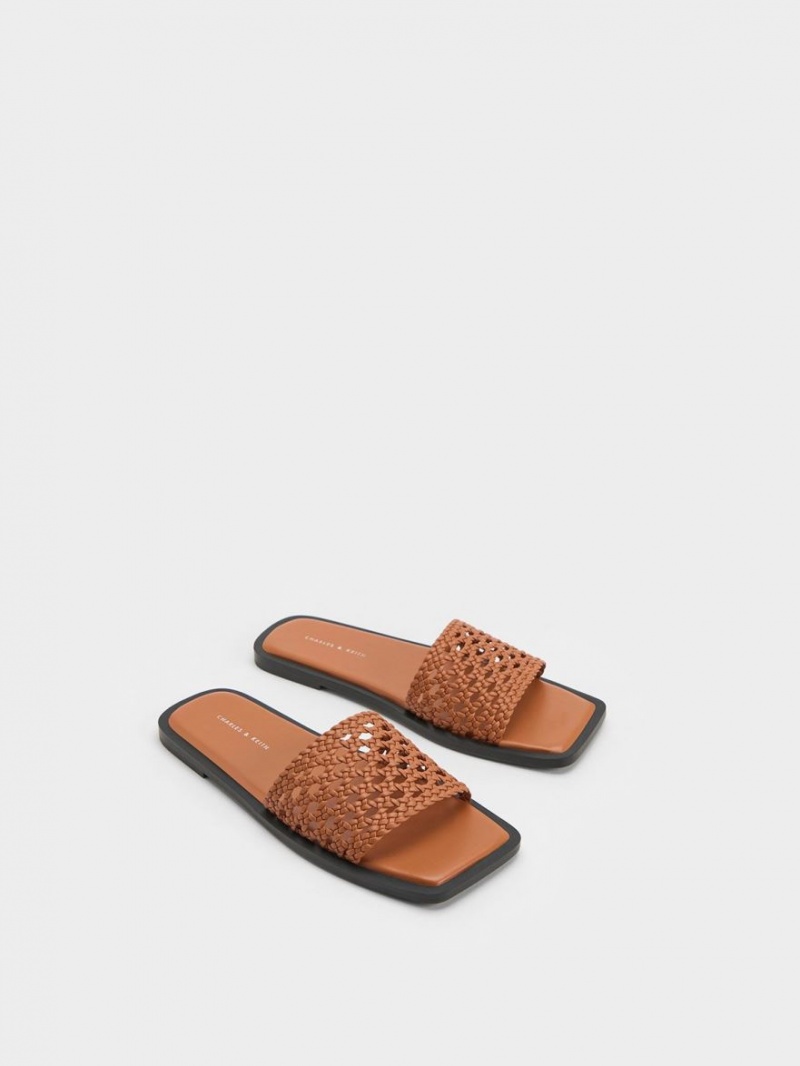 Charles & Keith Woven Square-Kappe Pantoletten Braun | 216BDRIML