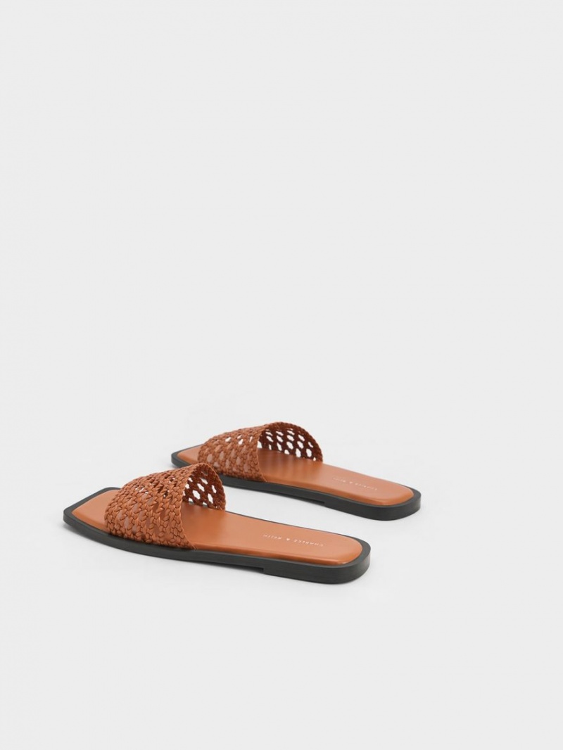 Charles & Keith Woven Square-Kappe Pantoletten Braun | 216BDRIML