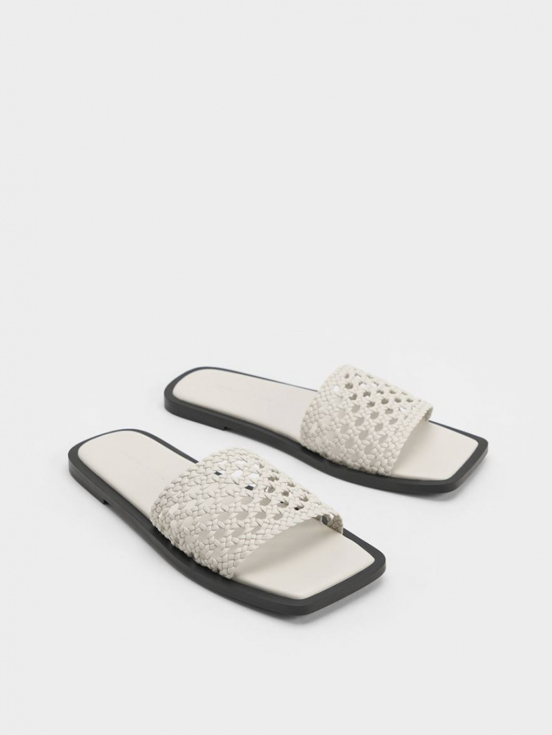 Charles & Keith Woven Square-Kappe Pantoletten Weiß | 520XHLGFK