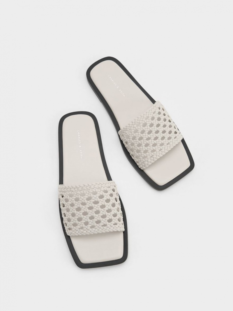 Charles & Keith Woven Square-Kappe Pantoletten Weiß | 520XHLGFK