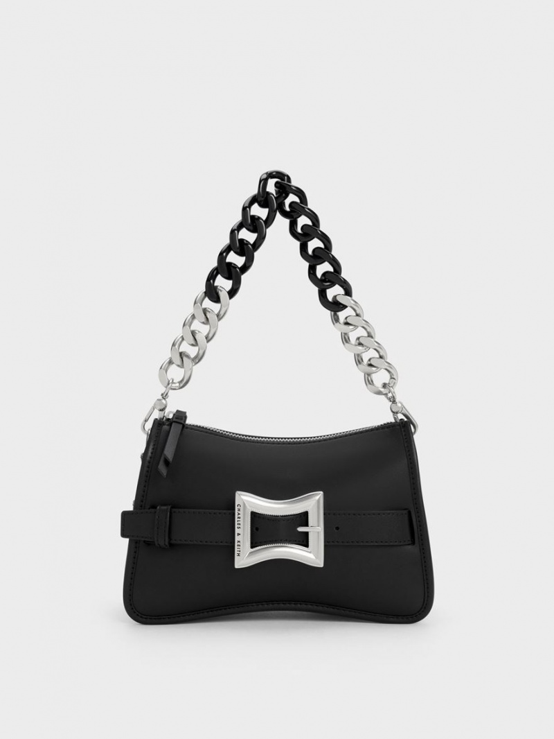 Charles & Keith Xanthe Chunky Chain Schultertaschen Schwarz | 621ZBMCXN