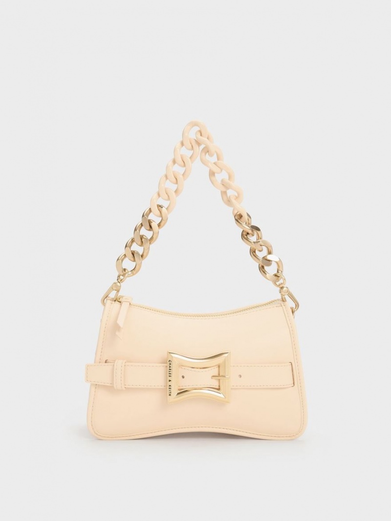 Charles & Keith Xanthe Chunky Chain Schultertaschen Beige | 786SXEUQL