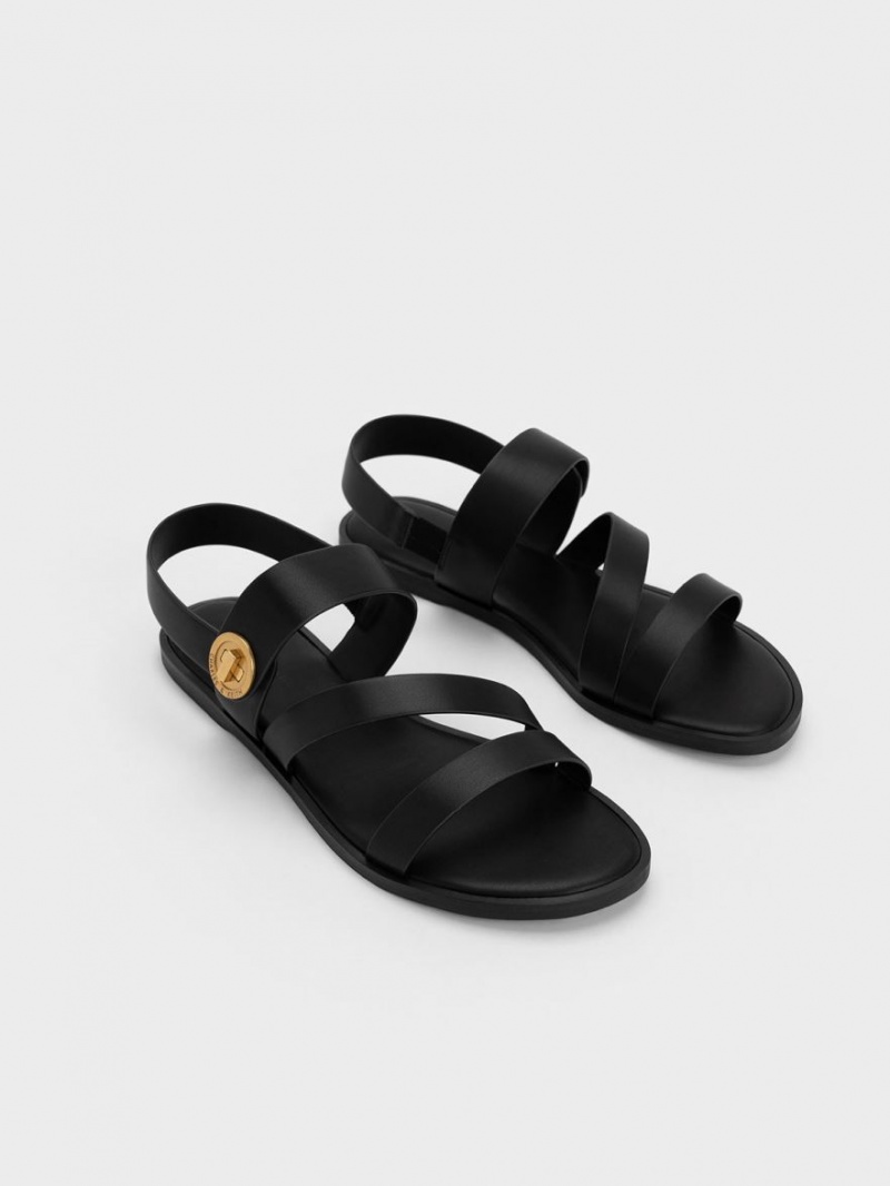 Charles & Keith Yara Asymmetric Riemchensandalen Schwarz | 847OSLGRZ