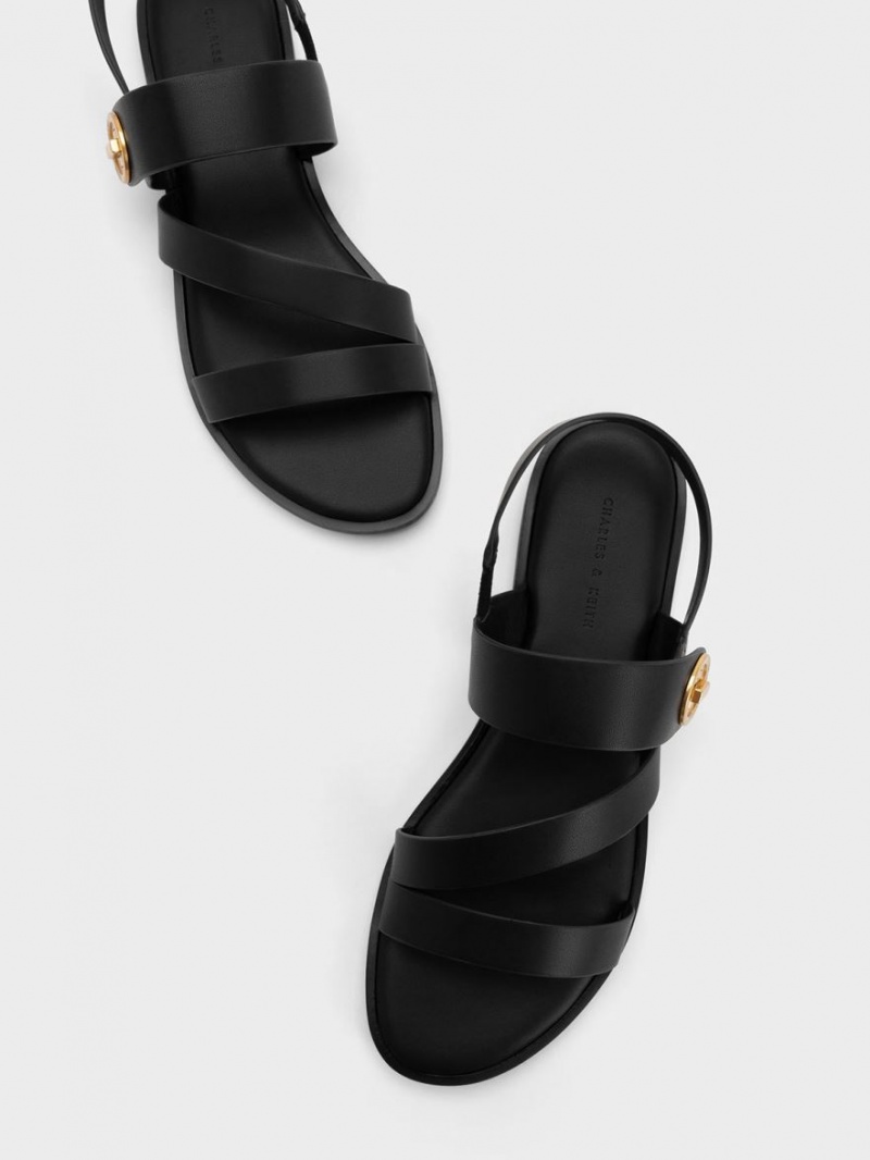 Charles & Keith Yara Asymmetric Riemchensandalen Schwarz | 847OSLGRZ