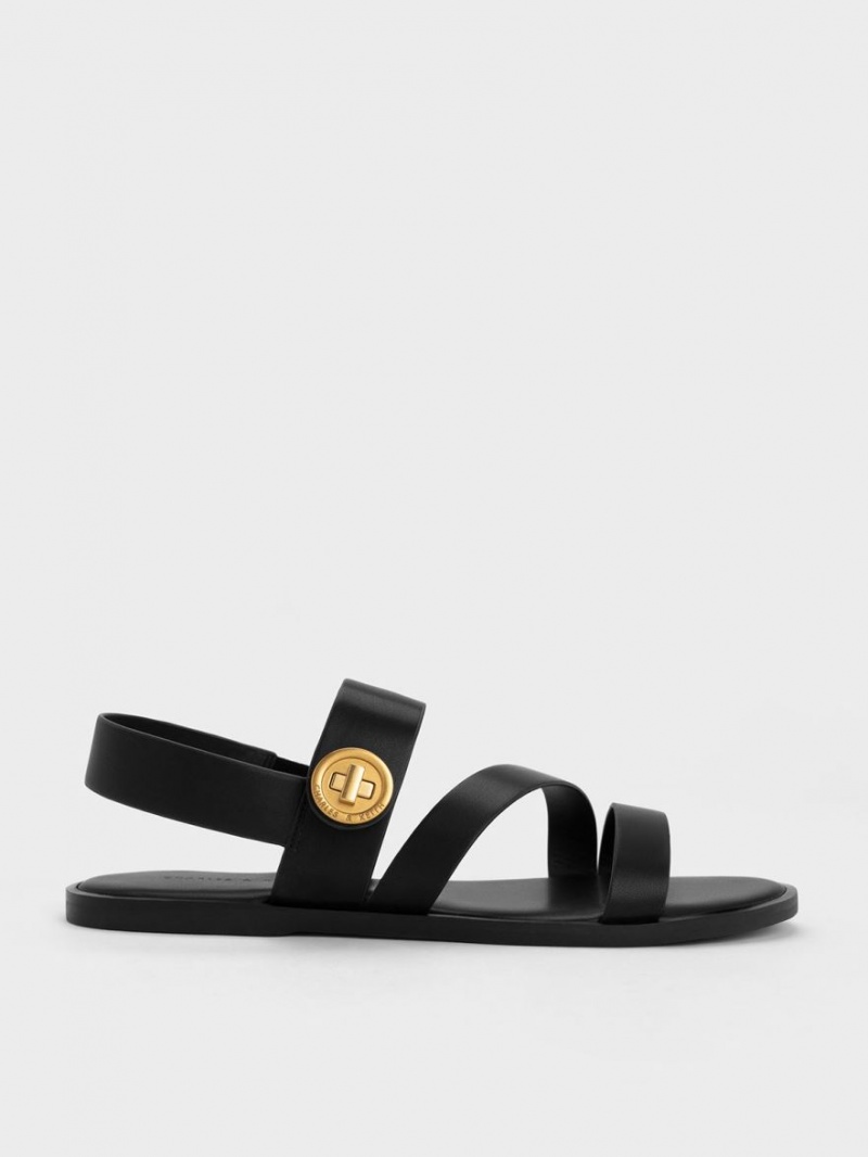 Charles & Keith Yara Asymmetric Riemchensandalen Schwarz | 847OSLGRZ