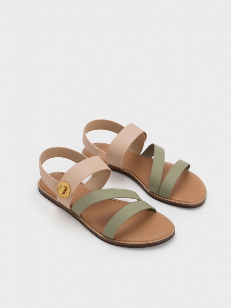 Charles & Keith Yara Two-Tone Asymmetric Riemchensandalen Beige | 607OZWUXA