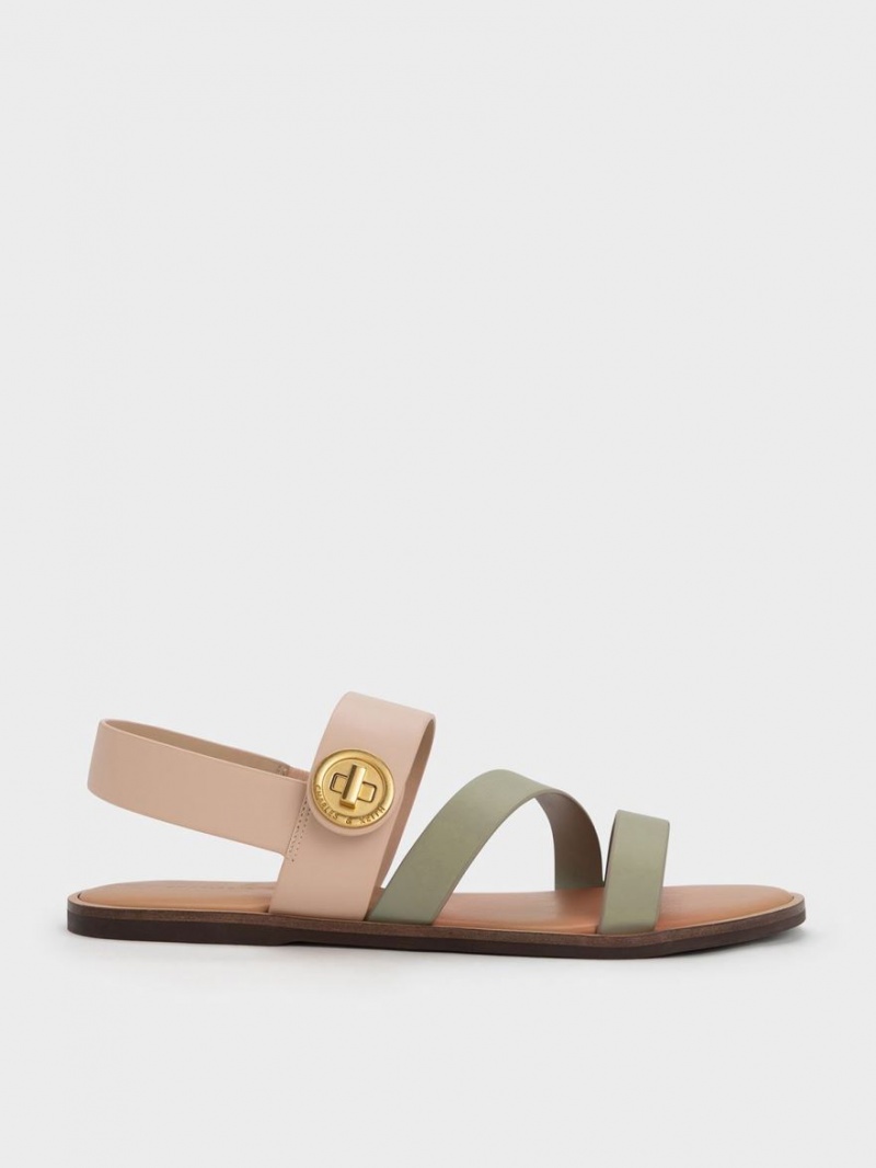 Charles & Keith Yara Two-Tone Asymmetric Riemchensandalen Beige | 607OZWUXA