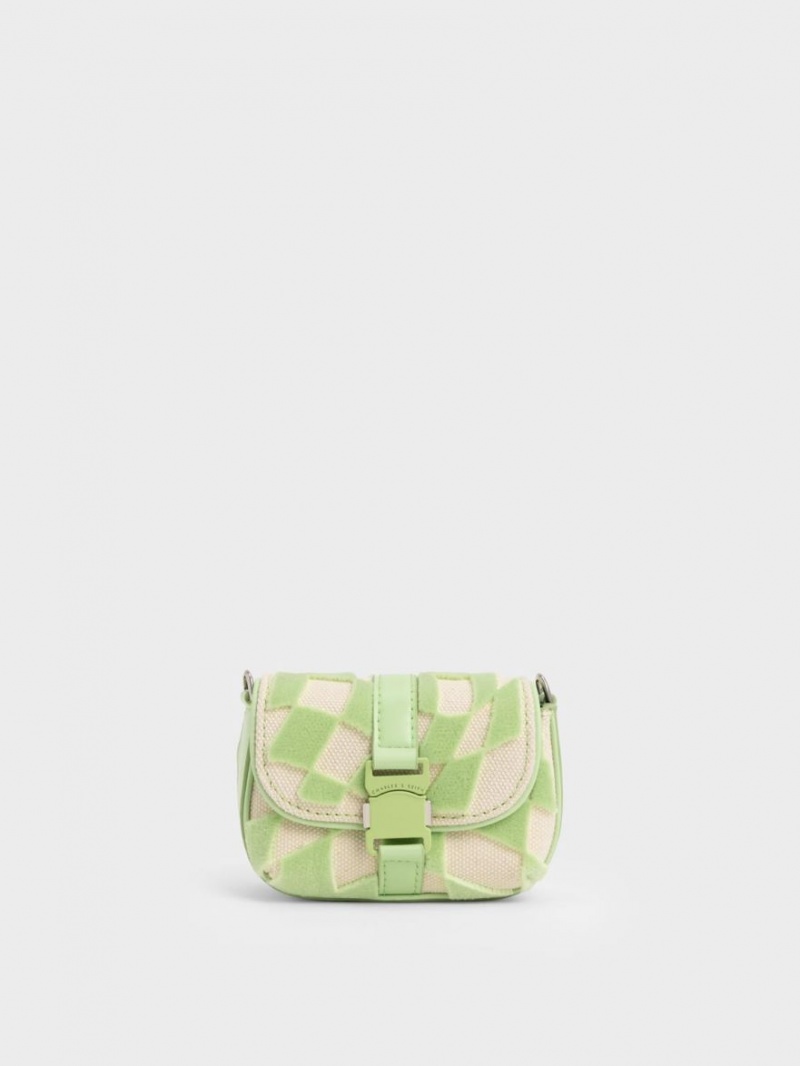 Charles & Keith Zetta Belt Schnallen Checkered Mini Taschen Grün | 763FPSLTY