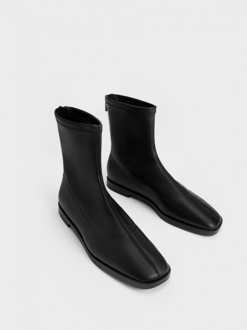 Charles & Keith Zip-Up Stiefeletten Schwarz | 438XWMKPH