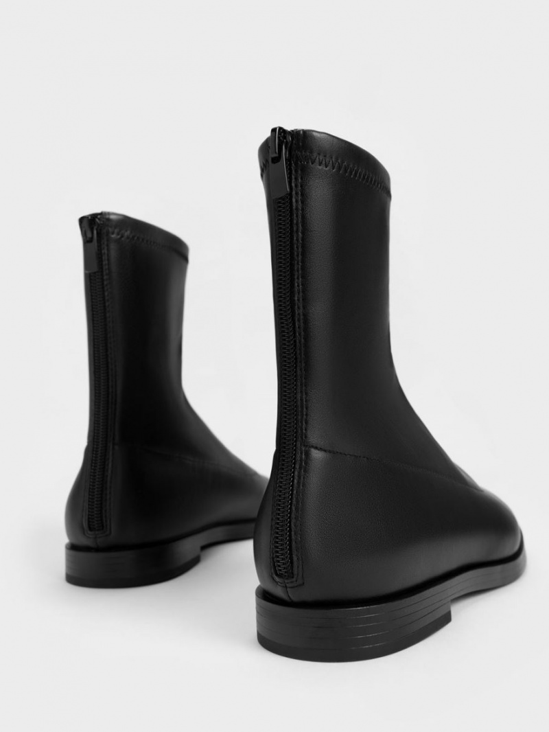 Charles & Keith Zip-Up Stiefeletten Schwarz | 438XWMKPH