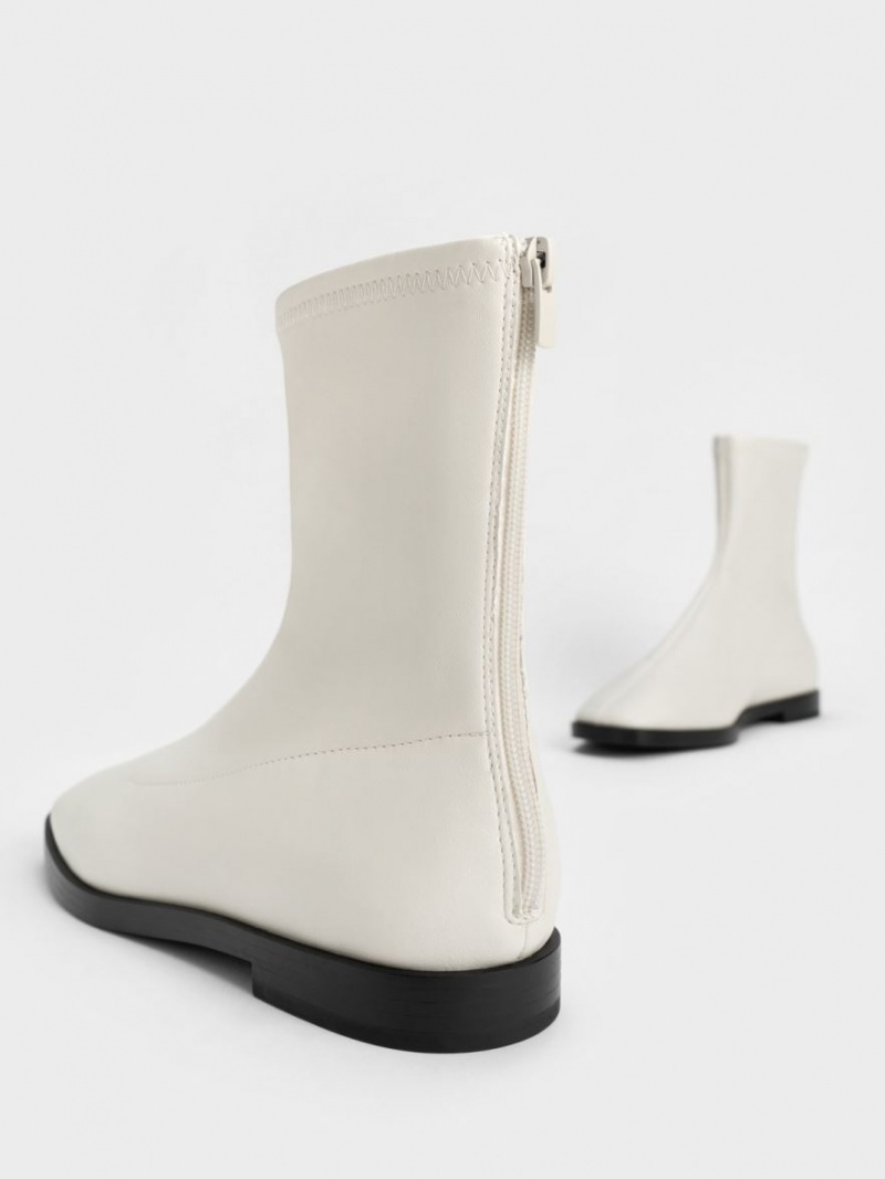 Charles & Keith Zip-Up Stiefeletten Weiß | 470FJBHQL