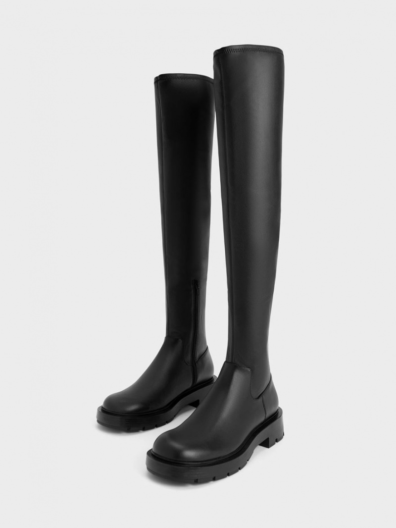 Charles & Keith Zip-Up Thigh Hohe Stiefel Schwarz | 283DQAKPE