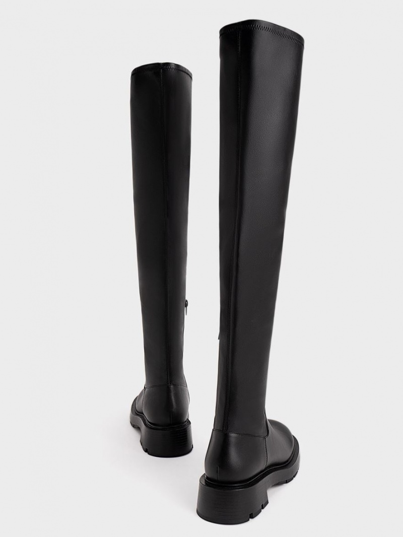 Charles & Keith Zip-Up Thigh Hohe Stiefel Schwarz | 283DQAKPE