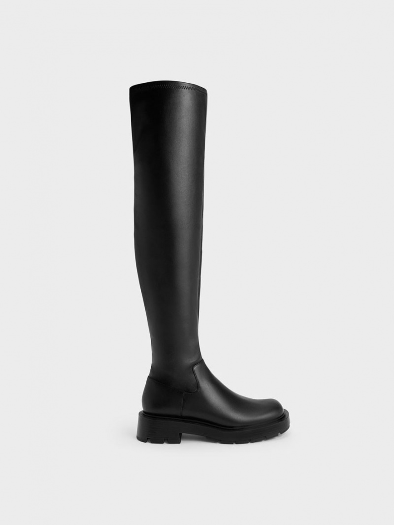 Charles & Keith Zip-Up Thigh Hohe Stiefel Schwarz | 283DQAKPE