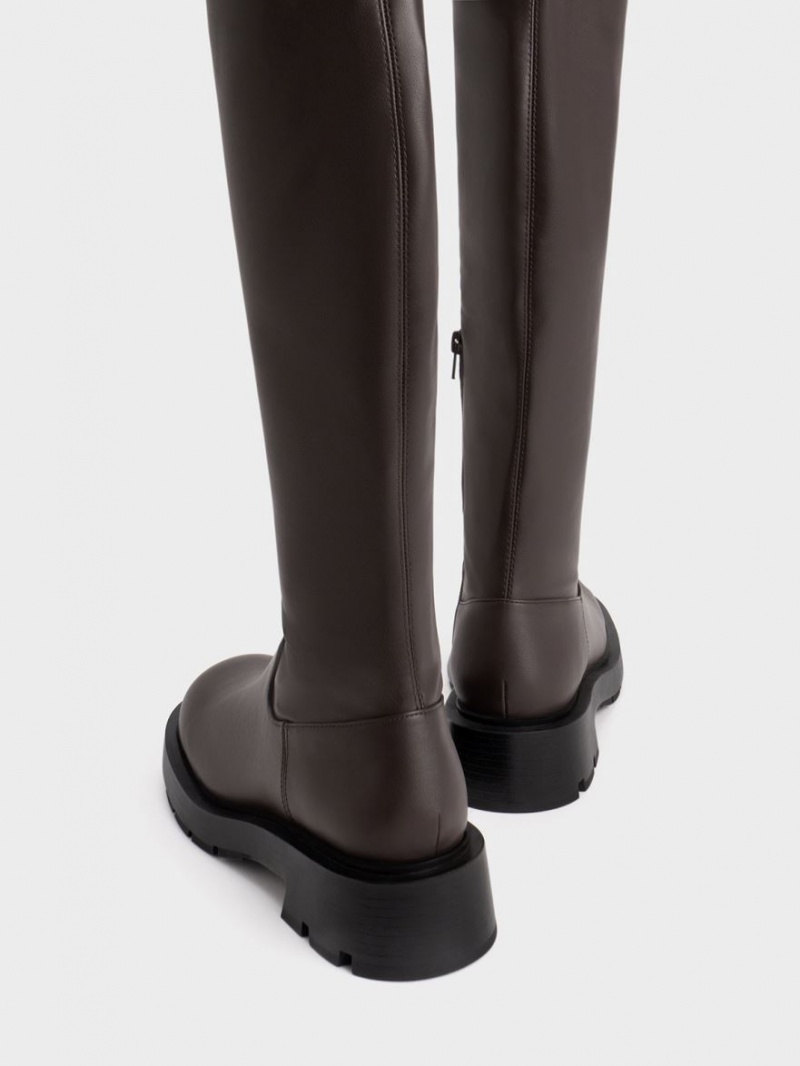 Charles & Keith Zip-Up Thigh Hohe Stiefel Dunkelbraun | 269BDKQZI