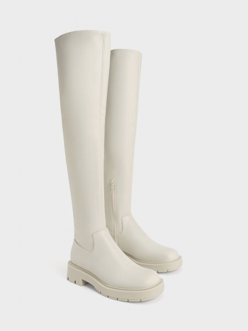 Charles & Keith Zip-Up Thigh Hohe Stiefel Weiß | 273OJYERK