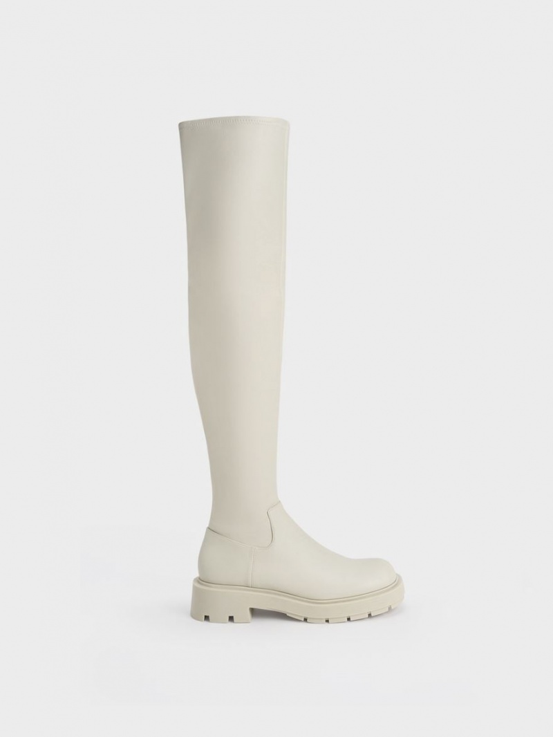 Charles & Keith Zip-Up Thigh Hohe Stiefel Weiß | 273OJYERK