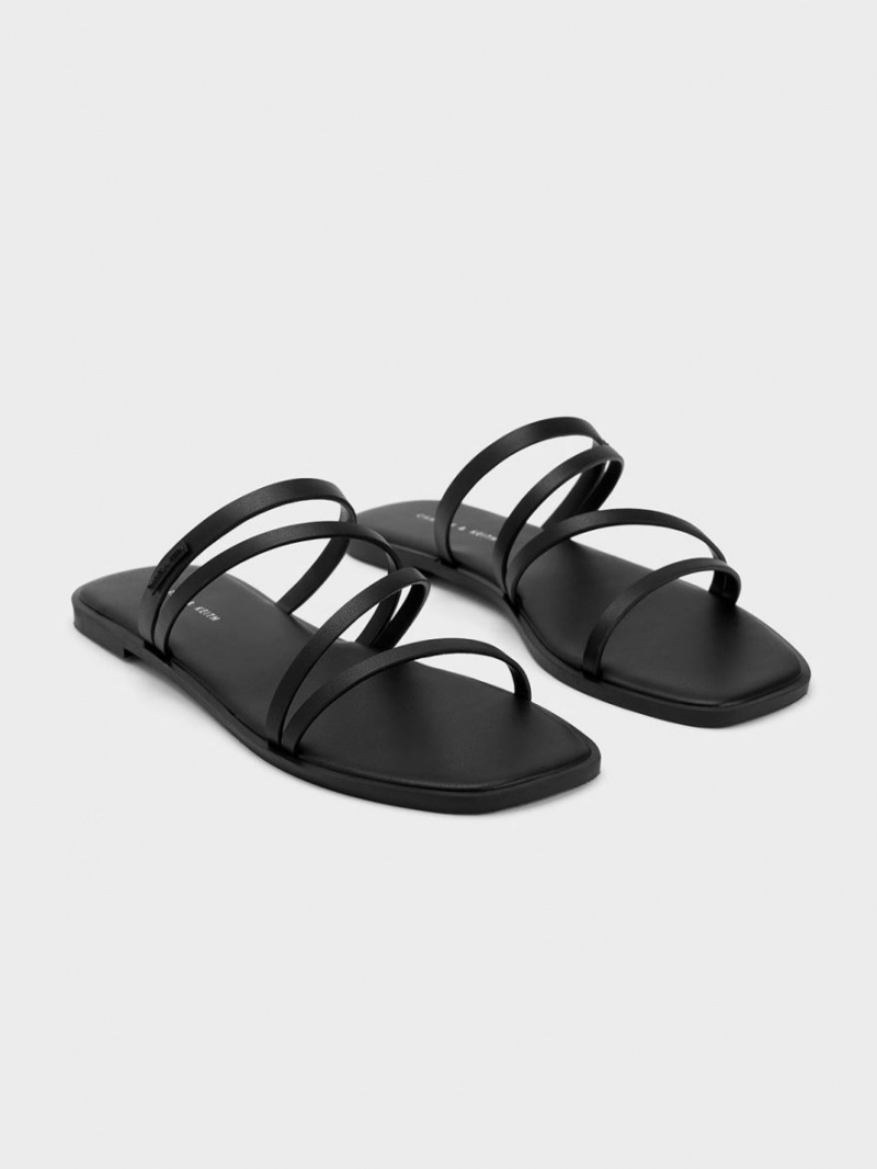 Charles & Keith lliana Riemchen Rutschen Sie Sandalen Schwarz | 035CBPMFX