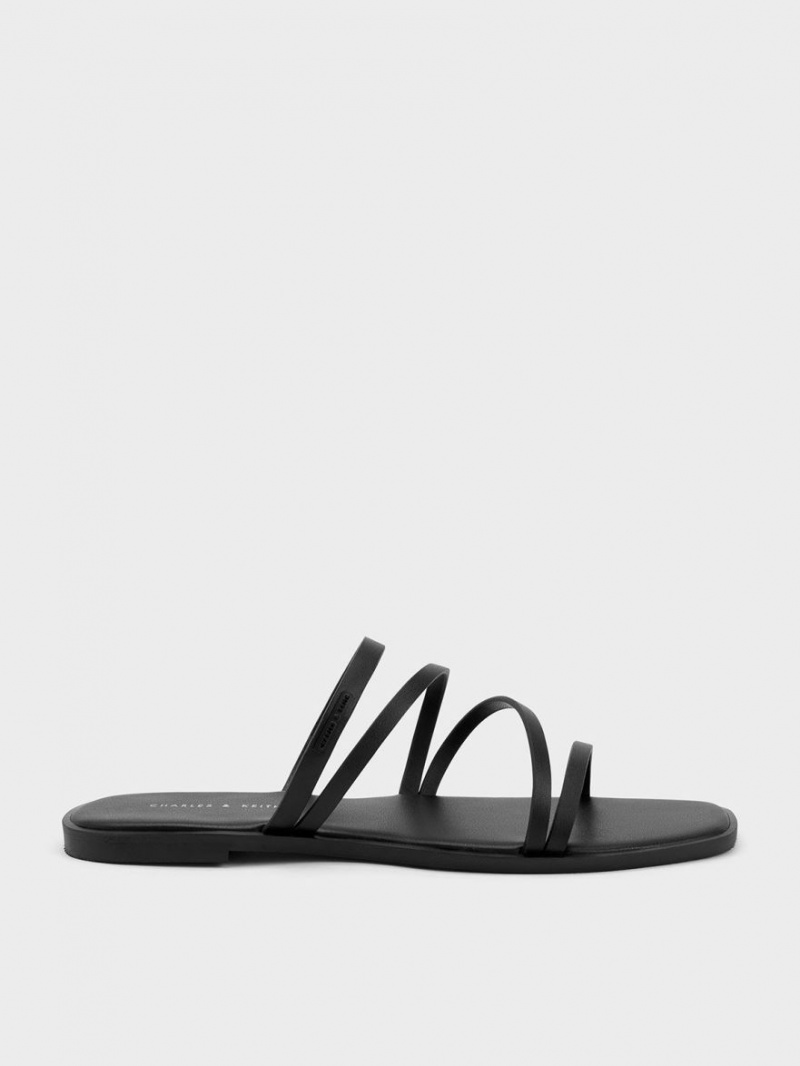 Charles & Keith lliana Riemchen Rutschen Sie Sandalen Schwarz | 035CBPMFX